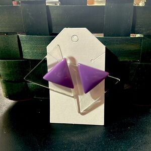 Clear and Purple Triangular Earrings